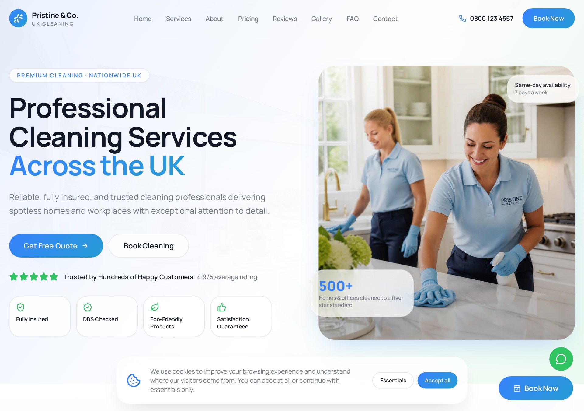 Pristine & Co. — Nationwide cleaning company built for local search & bookings — website designed by Socialfelio