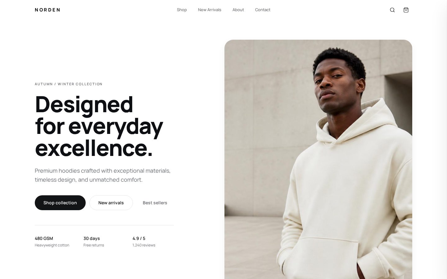 Norden — Heavyweight apparel store with editorial product pages — website designed by Socialfelio