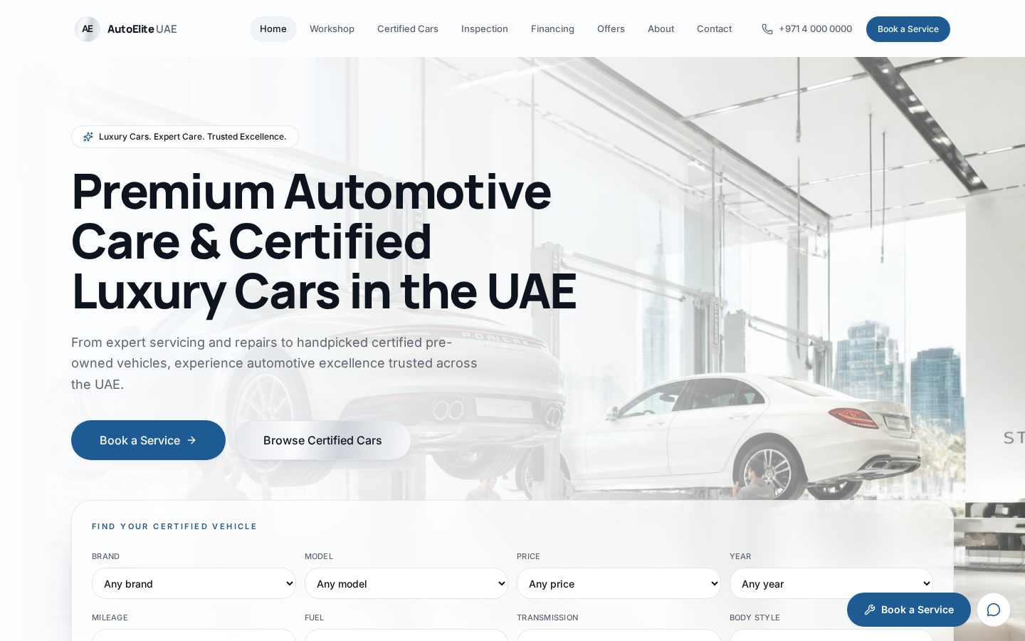 AutoElite UAE — Luxury service centre + certified pre-owned inventory — website designed by Socialfelio