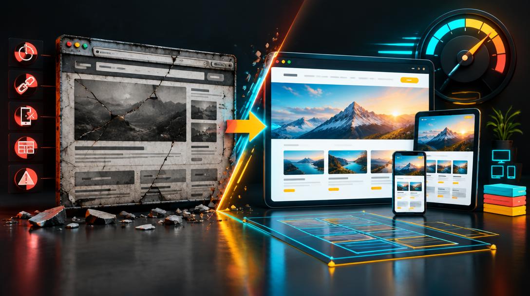 7 Signs Your Business Website Needs a Redesign — editorial guide cover by Socialfelio